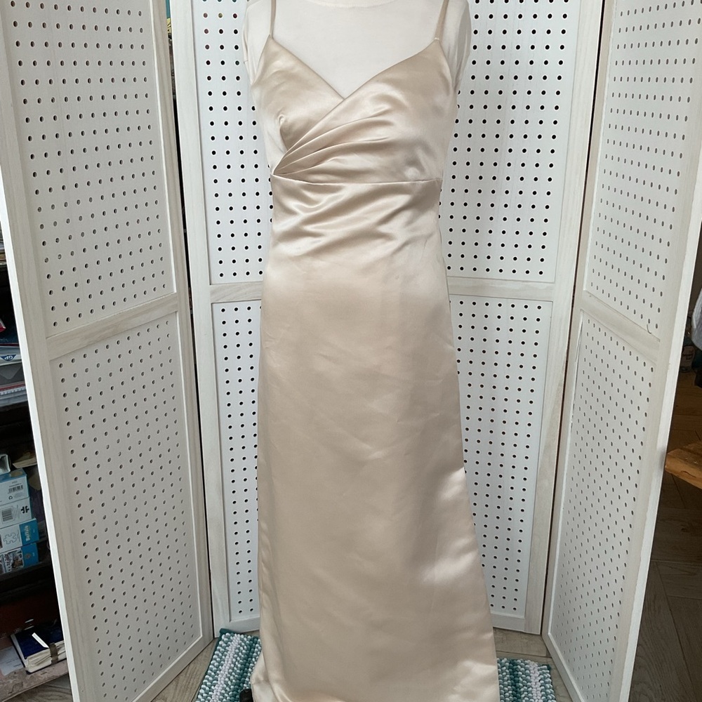 Bill Levkoff Cream Satin Maxi Dress